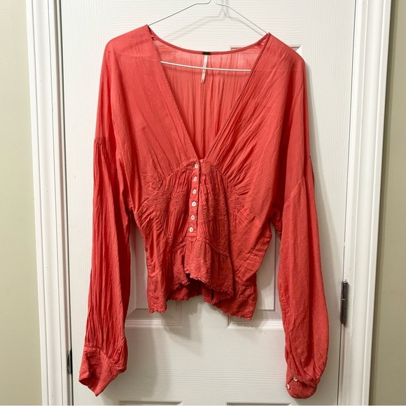 Free People True Color Boho Hippie Crochet Knit Peasant Top Womens Size Medium - Picture 2 of 10